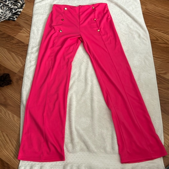 Polyester stretchy wide leg, dress pants, hot pink - Picture 1 of 6